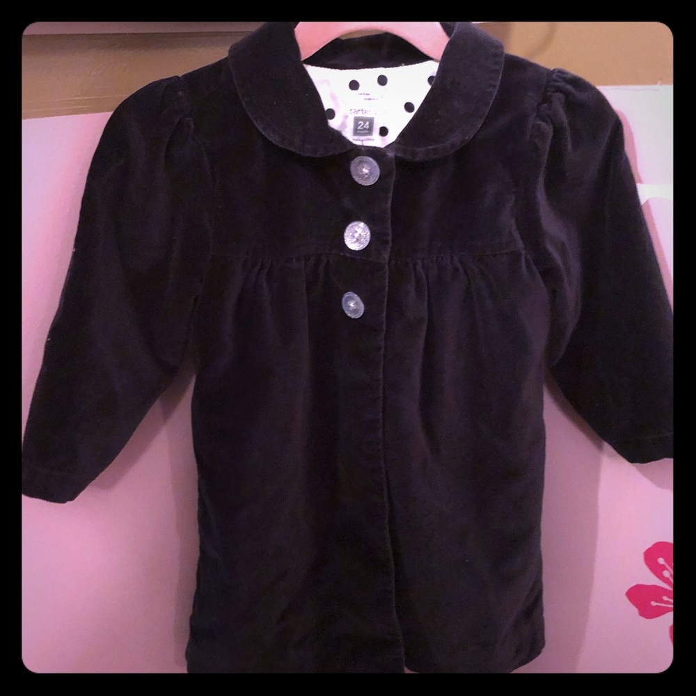 Girls black velvet mid length coat 24 mo